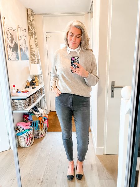 Outfits of the week 

A taupe or greige wool sweater over an embellished dicky collar paired with skinny tall ankle length mom jeans in washed black and duo tone ballerina shoes. 



#LTKunder50 #LTKworkwear #LTKeurope