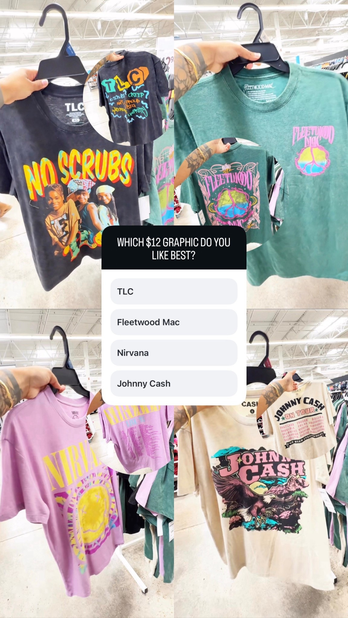 Which $12 graphic tee from Walmart do you like best? 😍✨ TLC? Fleetwood Mac? Nirvana? Johnny Cash?

#LTKootd #LTKSaleAlert #LTKMidsize