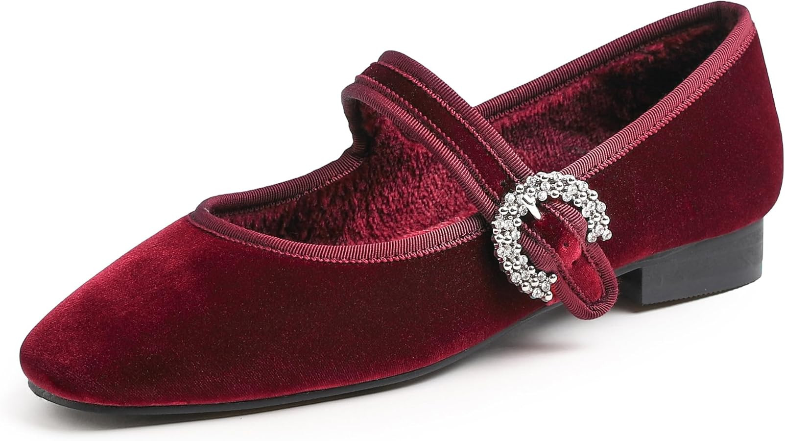 FEVERSOLE Women's Mary Jane Fashion Square Toe Easy Buckle Low Heel Slip On Flats | Amazon (US)