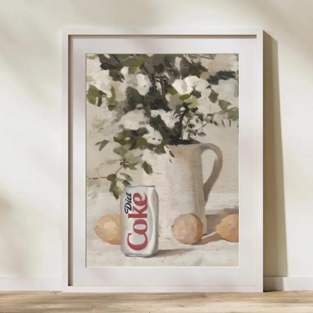 Vintage-Inspired Diet Coke Oil Painting Print | Digital Download Art for mid century modern, tran... | Etsy (US)