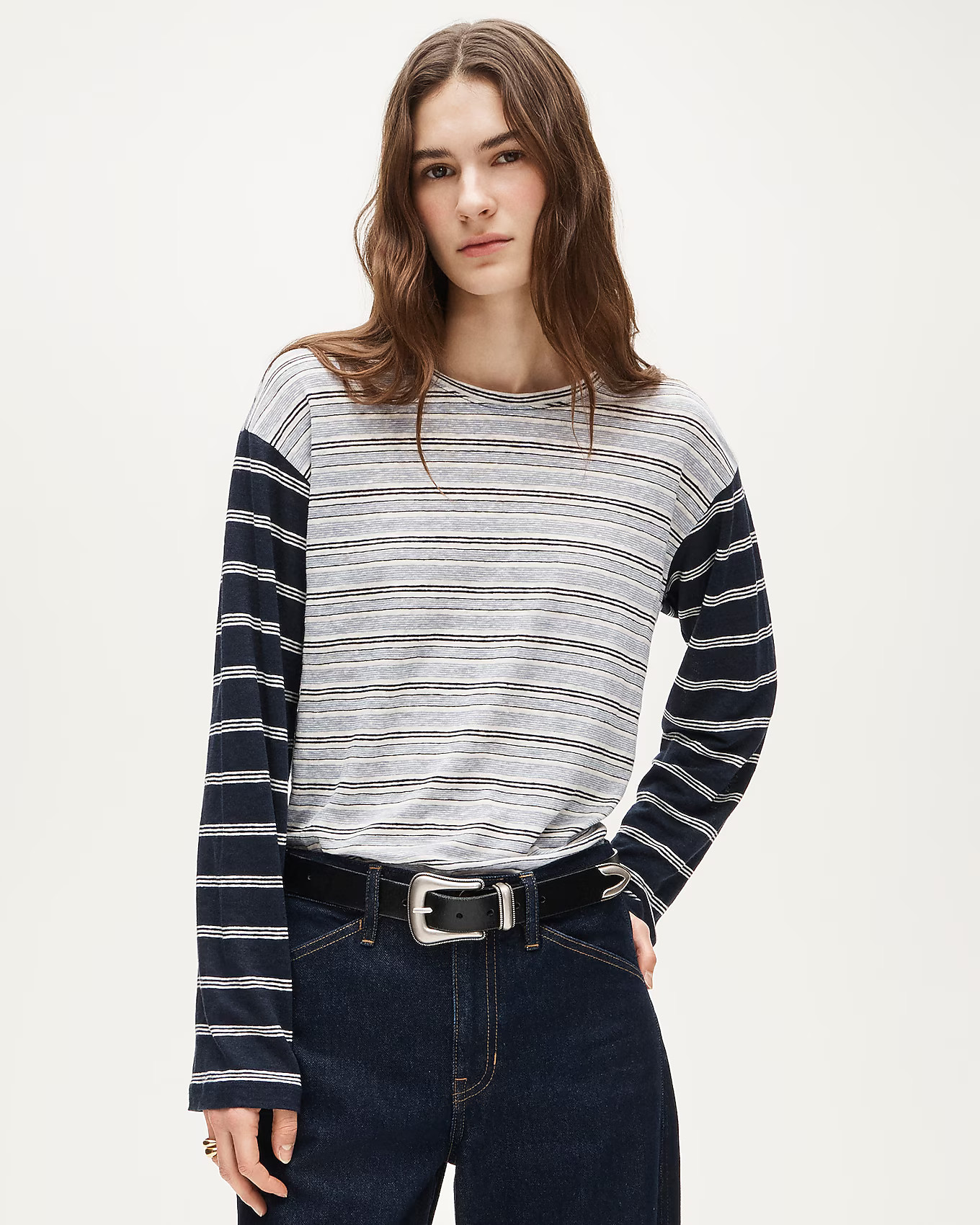 New relaxed linen long-sleeve T-shirt in stripe | J. Crew US