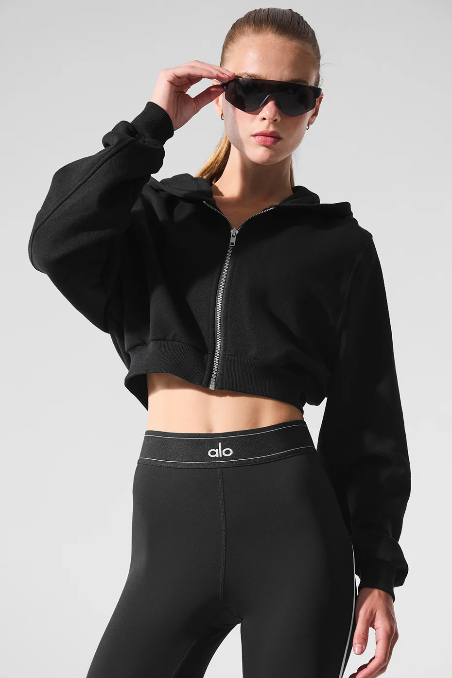 ALO | Sweet Escape Zip Up Hoodie in Black, Size: 2XS | Alo Yoga (US)