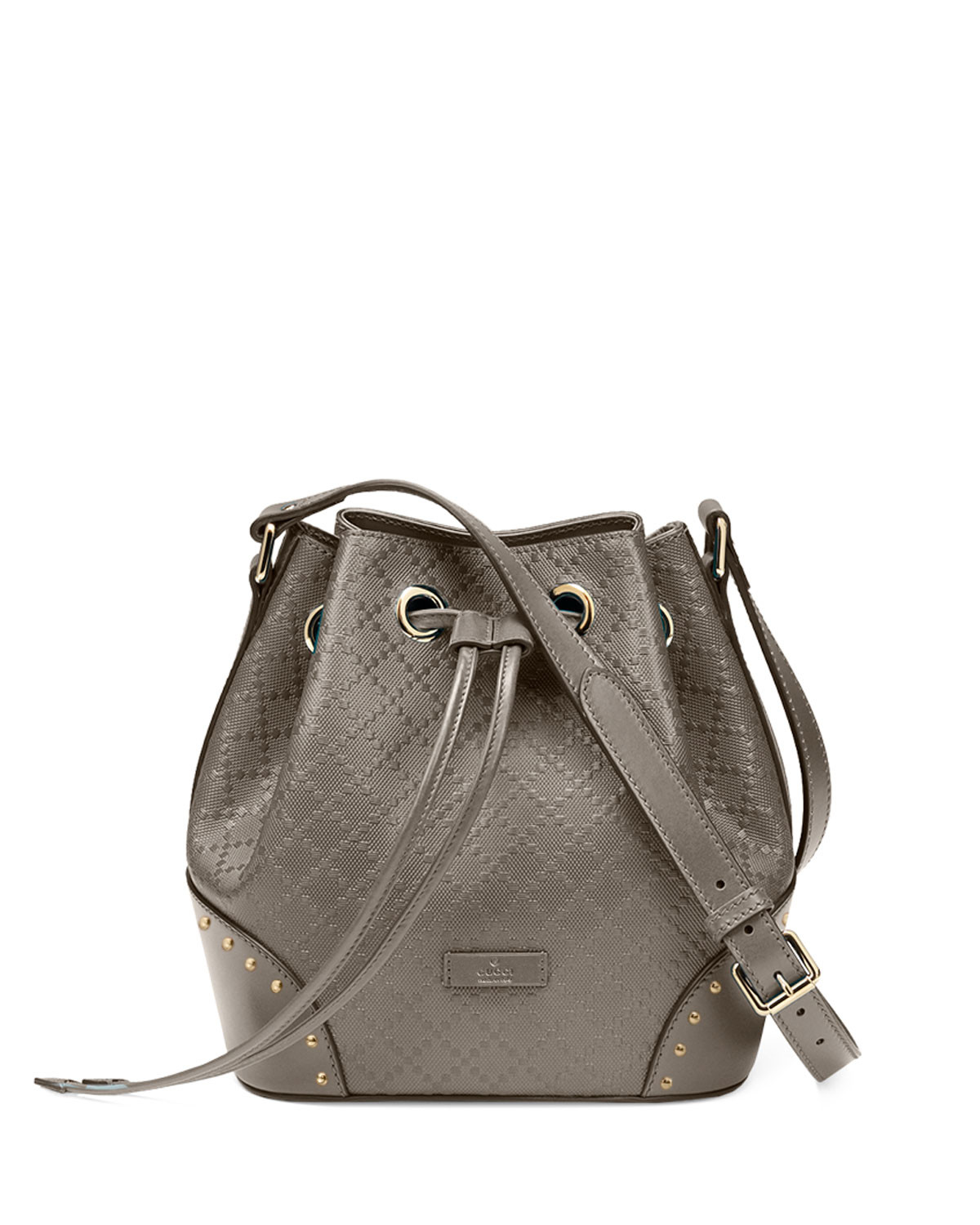 Bright Diamante Small Leather Bucket Bag, Gray | Neiman Marcus