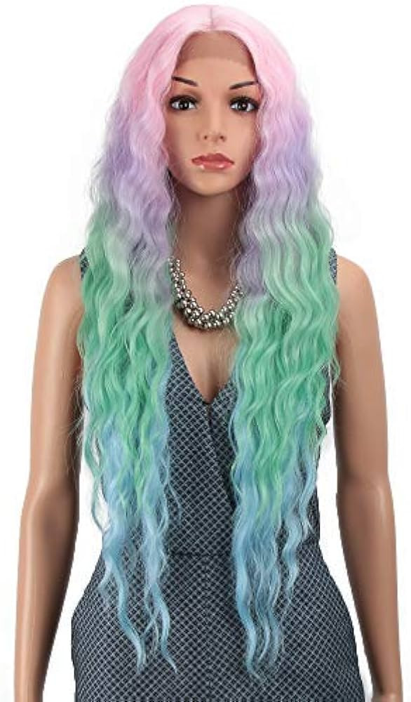 Joedir Lace Front Wigs 30'' Long Wavy Synthetic Wigs For Black Women 130% Density Ombre Rainbow W... | Amazon (US)
