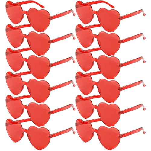 JOYIN 12 Pack Valentine Day Heart Shape Glasses, Rimless Sunglasses, Classroom Exchange Gift for Kids, Stylish and Safe Eyewear in Red, Rimless Glasses for Women and Girl, Party Favor Holiday Reward | Amazon (US)