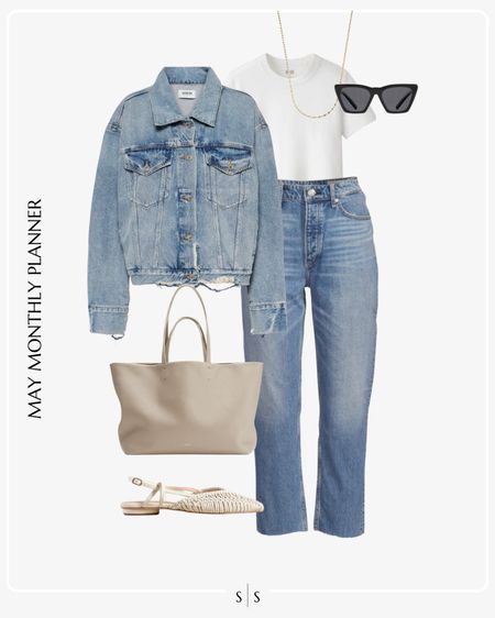Monthly outfit planner: MAY: Spring looks | crop straight Jean, white tee, denim jacket, tote bag, woven pointed toe flats  

See the entire calendar on thesarahstories.com ✨ 


#LTKstyletip