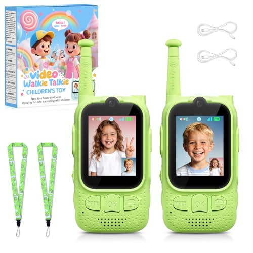 Kids Audio/Video Walkie Talkies, 2 Pack Rechargeable Walkie Talkies for Kids with 2’’ Screen & Camera & Voice Changer, Long Range Boys Girls Toys for Indoor Outdoor Camping Hiking Games (Green/Green) | Amazon (US)
