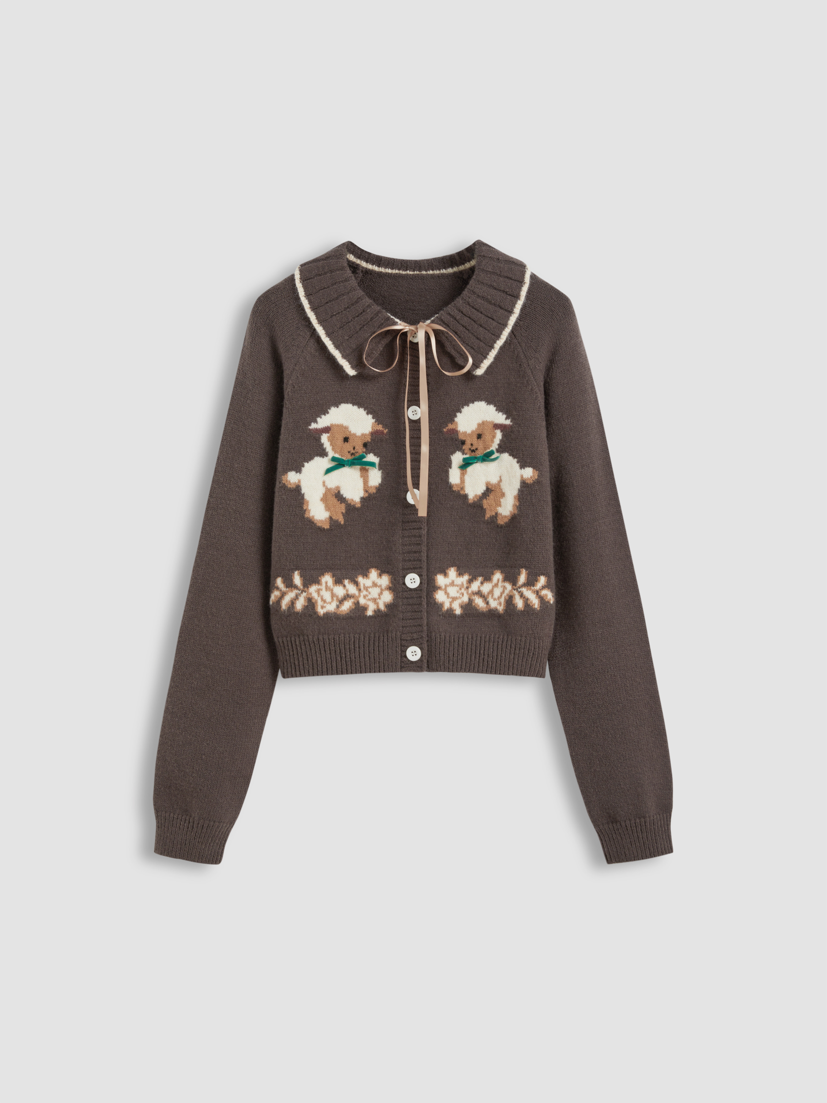 Countryside Core Knit Fabric Knit Collar Bowknot Sheep Cardigan For School Daily Casual | Cider