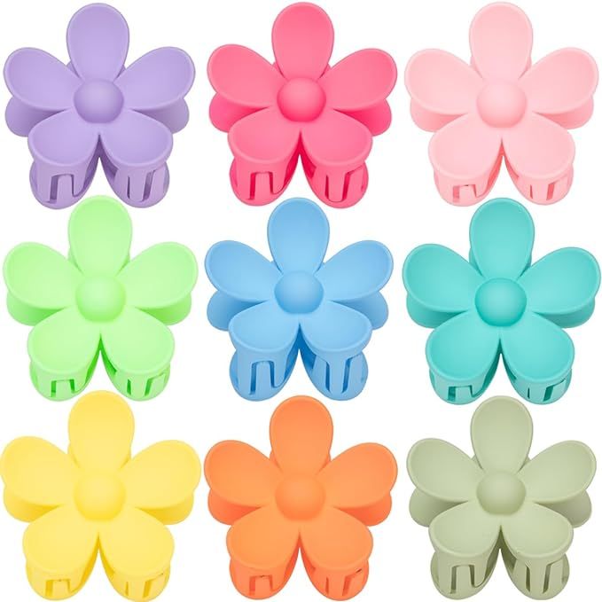Claw Clips, 9 PCS Matte Flower Claw Clips, Large Hair Claw Clips For Women Thick Hair, Non Slip 9... | Amazon (US)