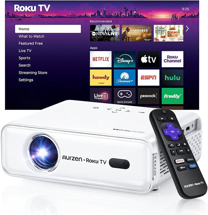Aurzen Roku TV Smart Projector with Wifi and Bluetooth, Roku Streaming Experience Built-in, 1080P... | Amazon (US)