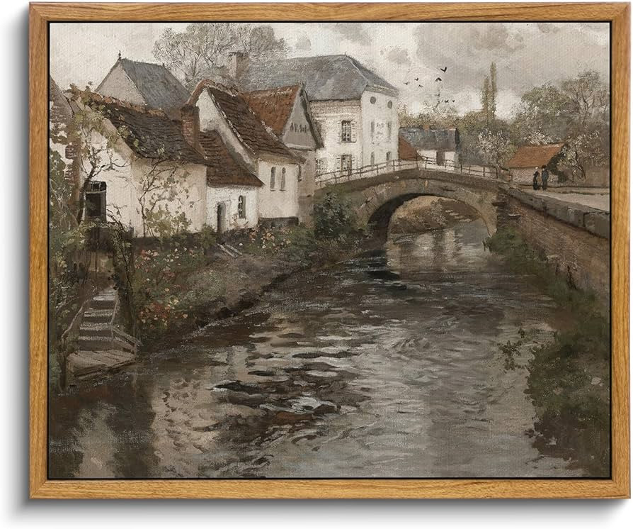 InSimSea Framed Vintage Landscape Wall Art Prints, Riverside Small Town Canvas Prints Home Decor ... | Amazon (US)