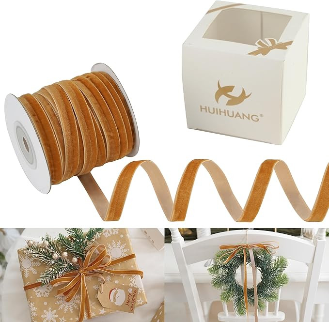 HUIHUANG Copper Velvet Ribbon 3/8 inch x 25 Yards Single Face Vintage Terracotta Velvet Ribbon fo... | Amazon (US)