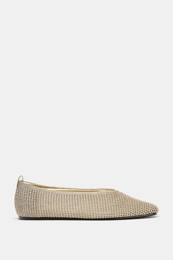 METALLIC WOVEN BALLET FLATS | Zara US