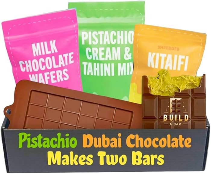 DIY Dubai Pistachio Chocolate TWO Bar Making Kit Pistachio Butter, Knafeh/Phyllo Dough, Chocolate... | Amazon (US)