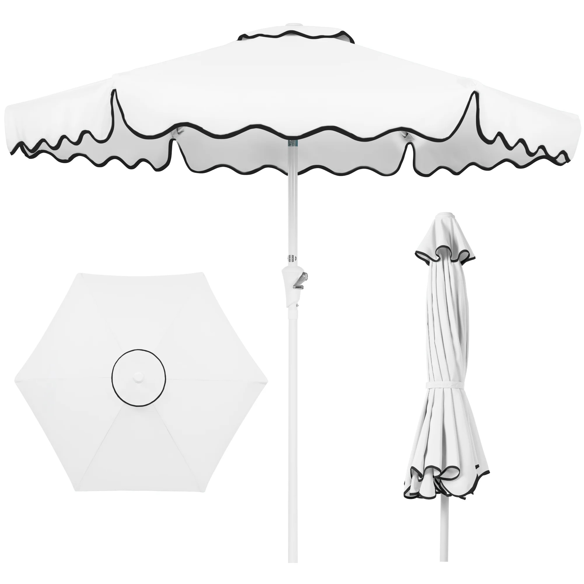 Best Choice Products 7.5ft Patio Market Umbrella with Wavy Trim, Fade-Resistant, Crank & Tilt, Wind Vent - Tan | Walmart (US)