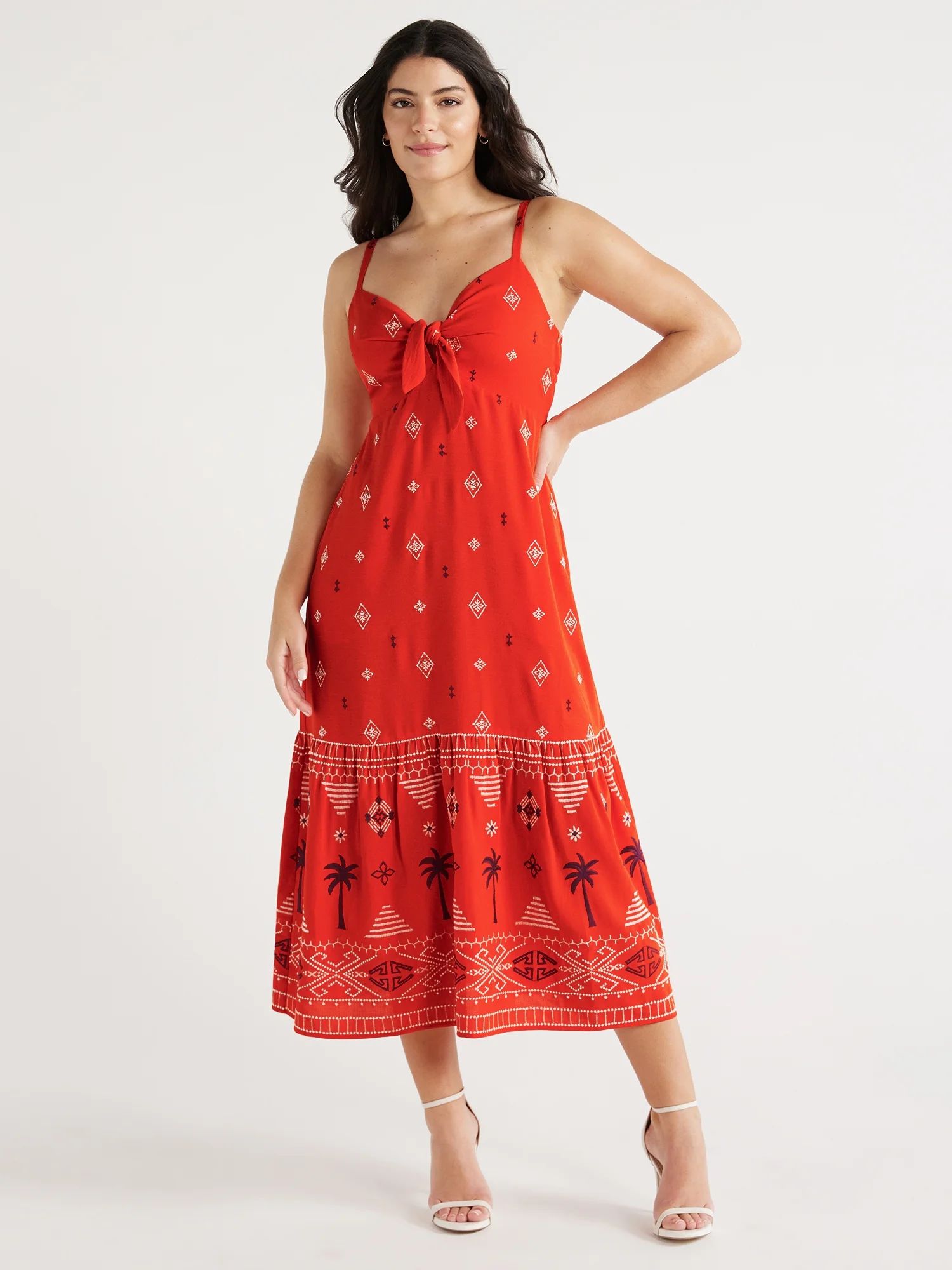 Sofia Jeans Women's Tie Front Embroidered Maxi Dress, Sizes XS-XXXL | Walmart (US)