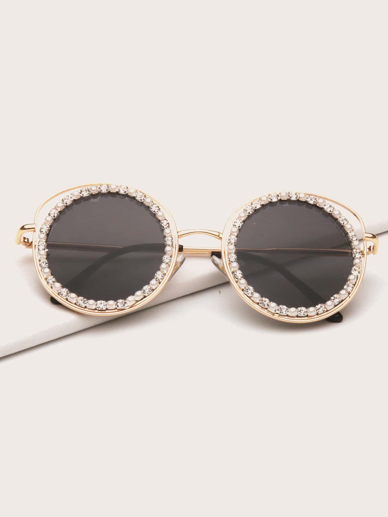 Rhinestone Round Frame Sunglasses | SHEIN