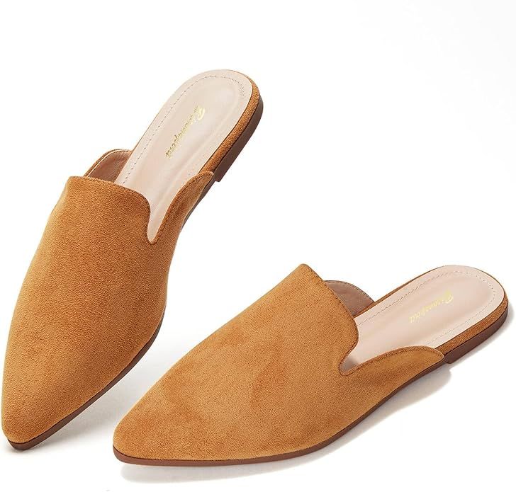 BISON SPIRIT Mules for Women Flats Pointed Toe Slip On Slides Loafer Shoes | Amazon (US)