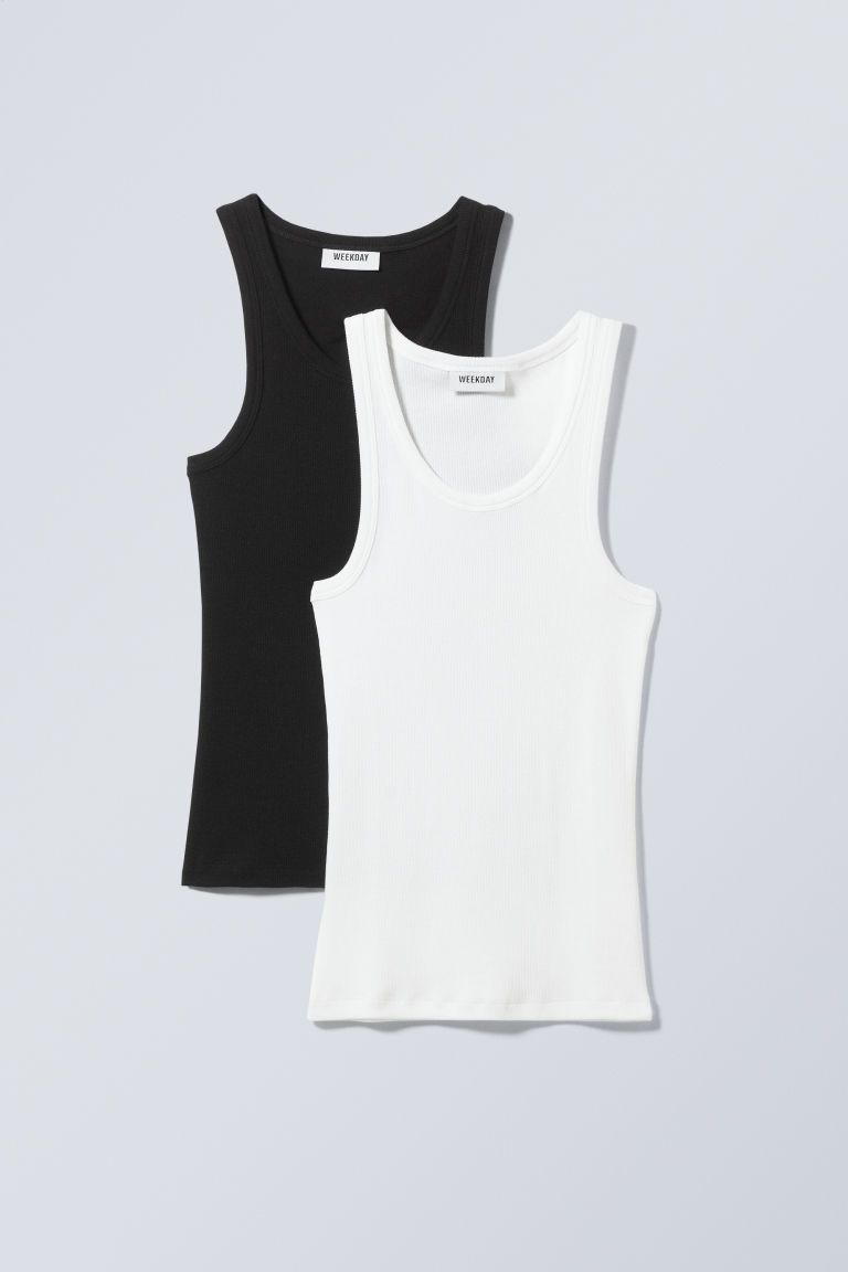 H & M - 2-pack Close Fitted Rib Tank Top - White | H&M (UK, MY, IN, SG, PH, TW, HK)