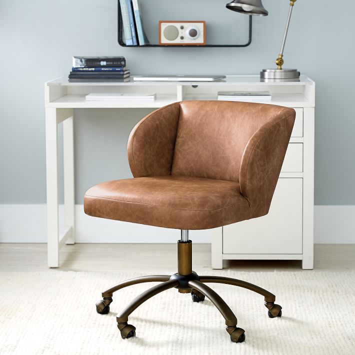 Vegan Leather Caramel Wingback Swivel Desk Chair | Pottery Barn Teen