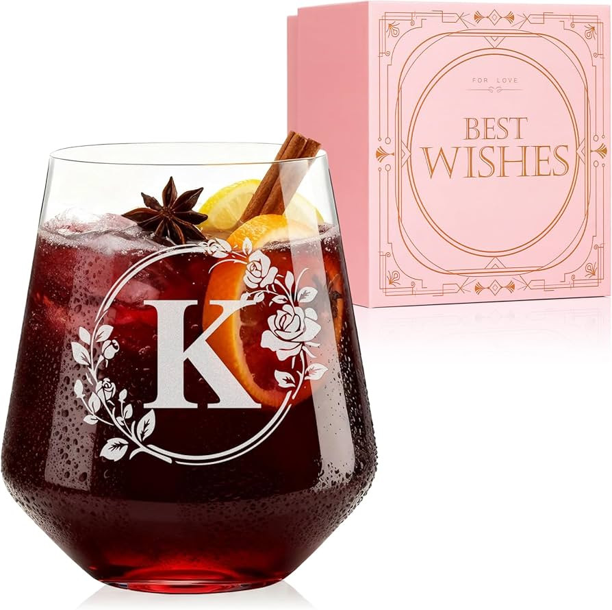 Personalized Stemless Wine Glass – Custom Engraved Monogrammed Initial Glasses，Bridal Shower,... | Amazon (US)
