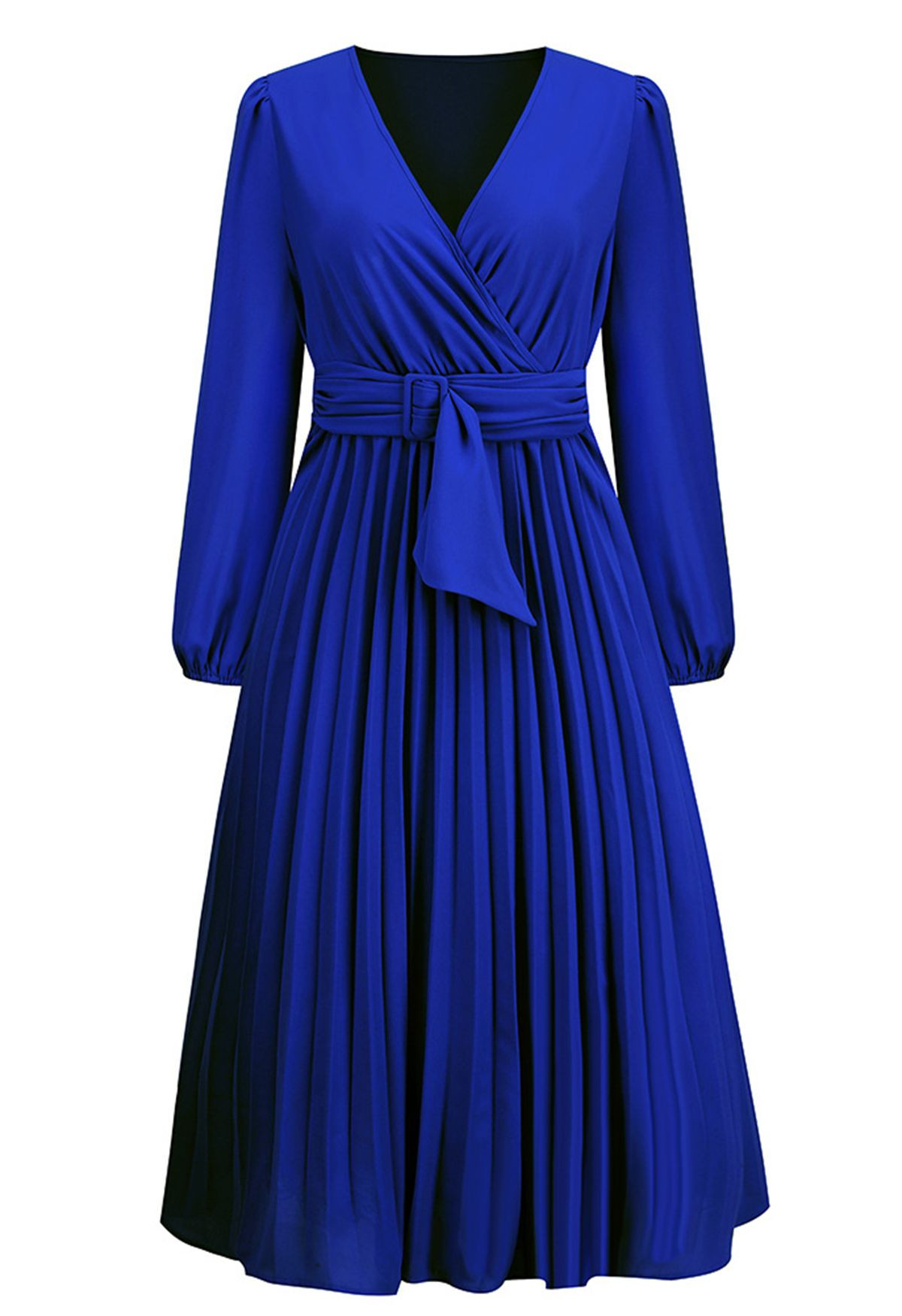 Wrap Front Buckle Belt Dress in Indigo | Chicwish