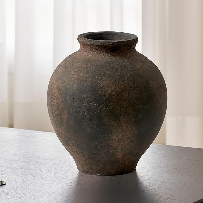 LB2 Brown Ceramic Large Vase, 11" Tall Zen Style vase, Terra Cotta Pitcher, Distressed Farmhouse ... | Amazon (US)