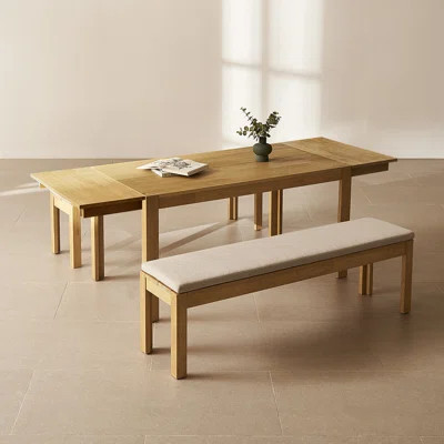 Logan Upholstered Beige Dining Chair Set Of 2 And 64" Bench, Modern Farmhouse Solid Wood 4 Piece 91" Extendabledining Table Set For Dining Room Kitche | Wayfair North America