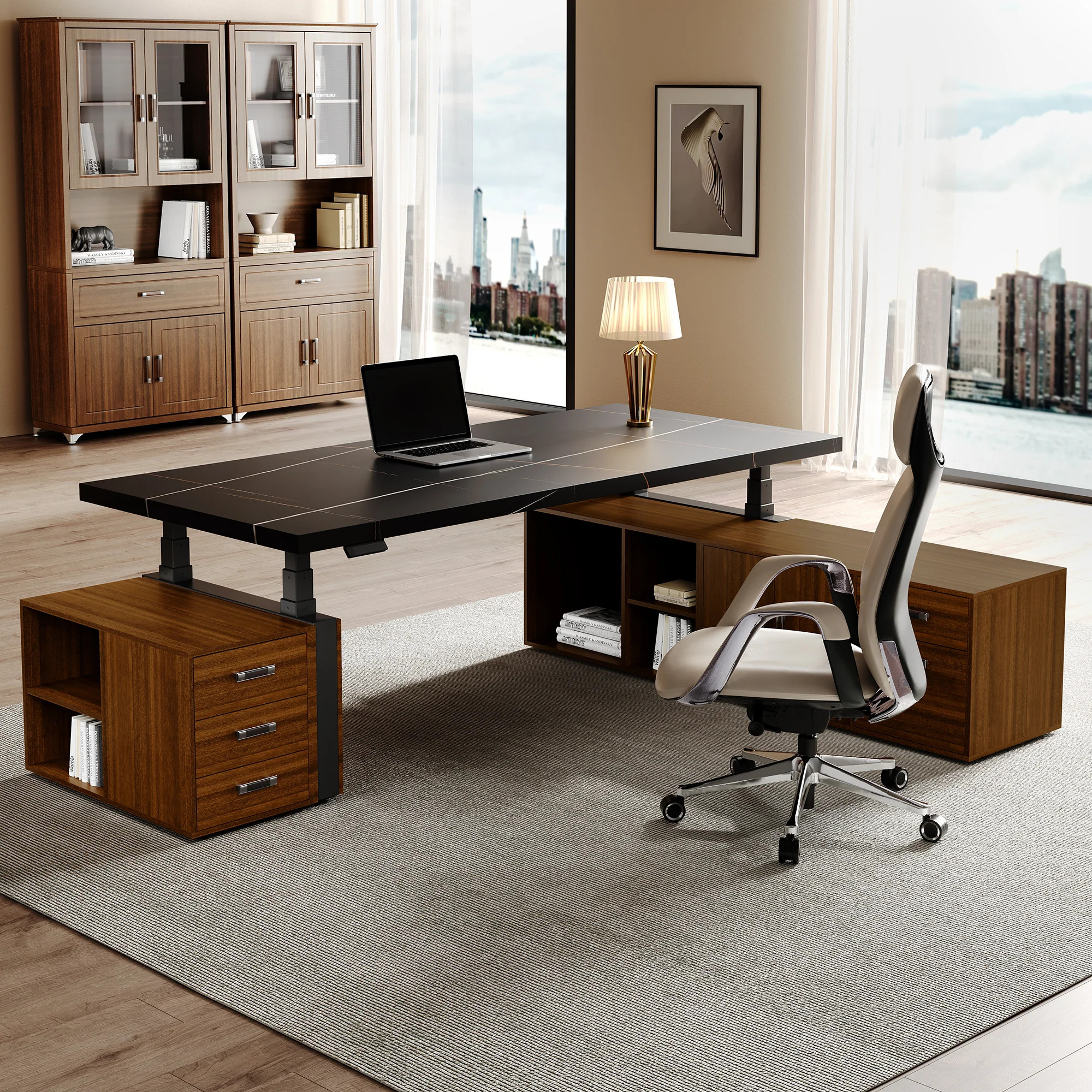 Zen Pro Series, 87"/72" Executive Standing Desk with Cabinets Set - Black / Non-Heated / 87'' | Eureka Ergonomic
