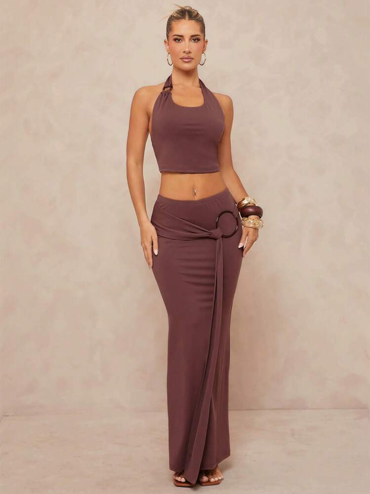 Lumalex 2 Stück Damen Set Aus Träger-Top Und Chiffon Rock Mit Rüschensaum Und Niedriger Taille | SHEIN