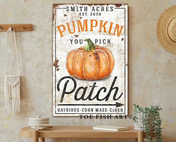 Pumpkin Patch Rustic Fall Decor Name Date Sign Modern - Etsy | Etsy (US)