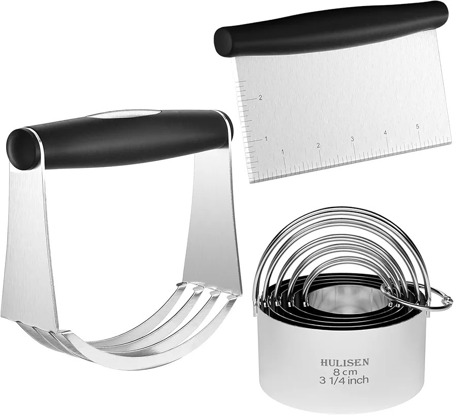 HULISEN Stainless Steel Pastry Scraper, Dough Blender & Biscuit Cutter Set (3 Pieces/ Set), Heavy... | Amazon (US)
