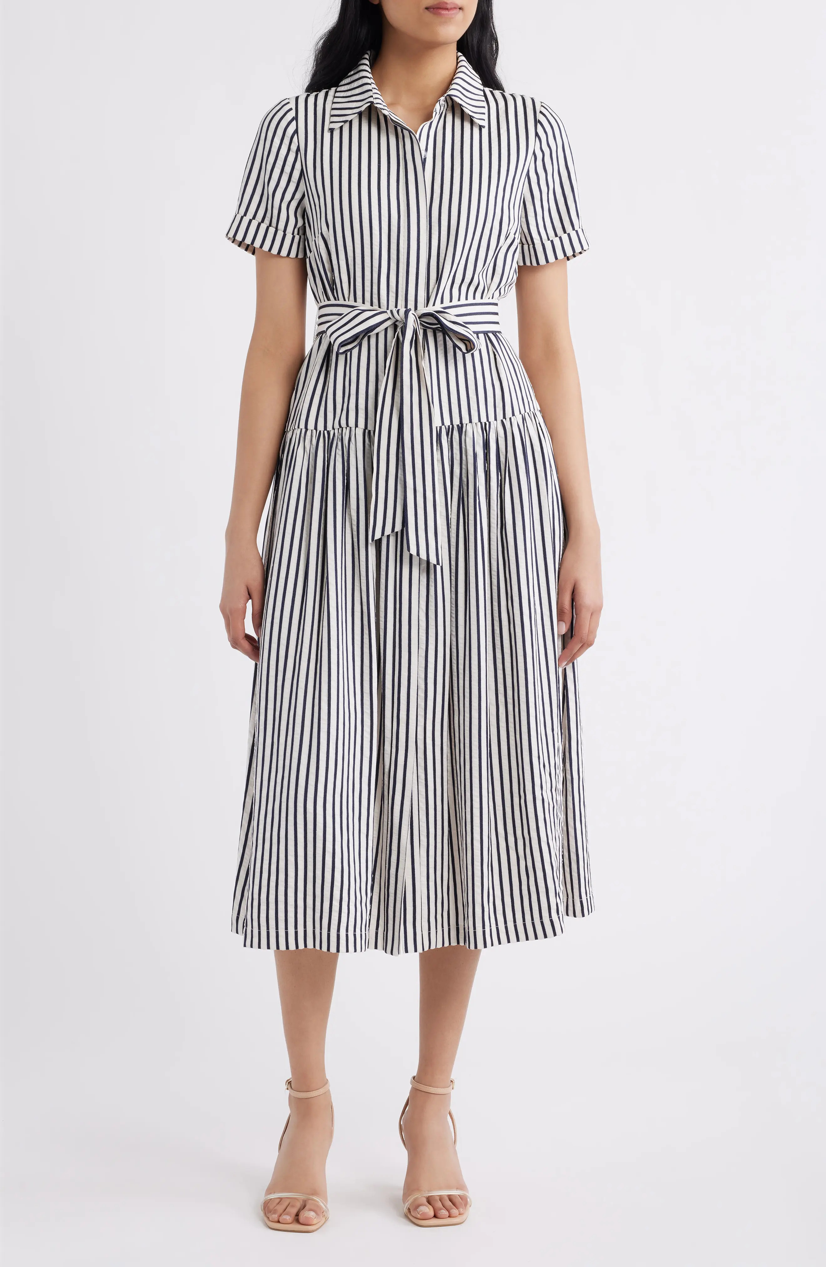 Julia Jordan Stripe Tie Waist Midi Shirtdress (Women) | Nordstrom | Nordstrom