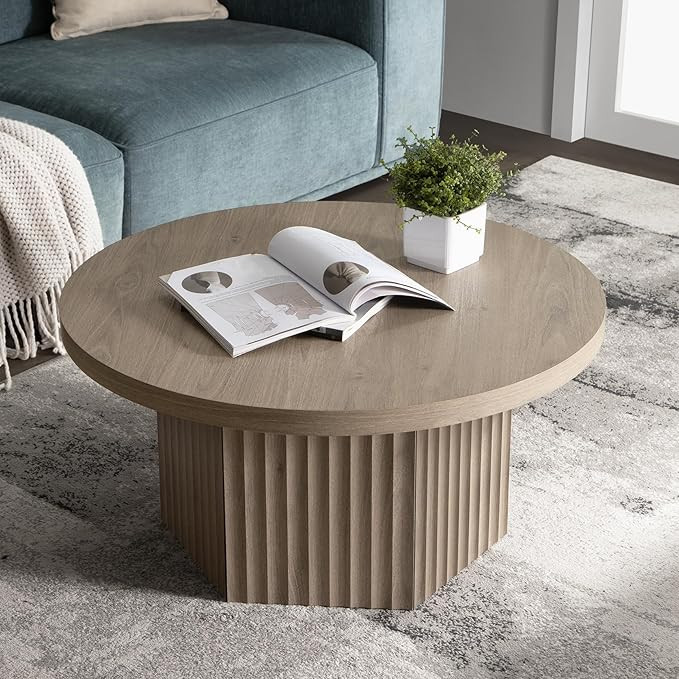 SICOTAS Round Coffee Table for Living Room, Modern Fluted Circle Center Coffee Table with Storage... | Amazon (US)