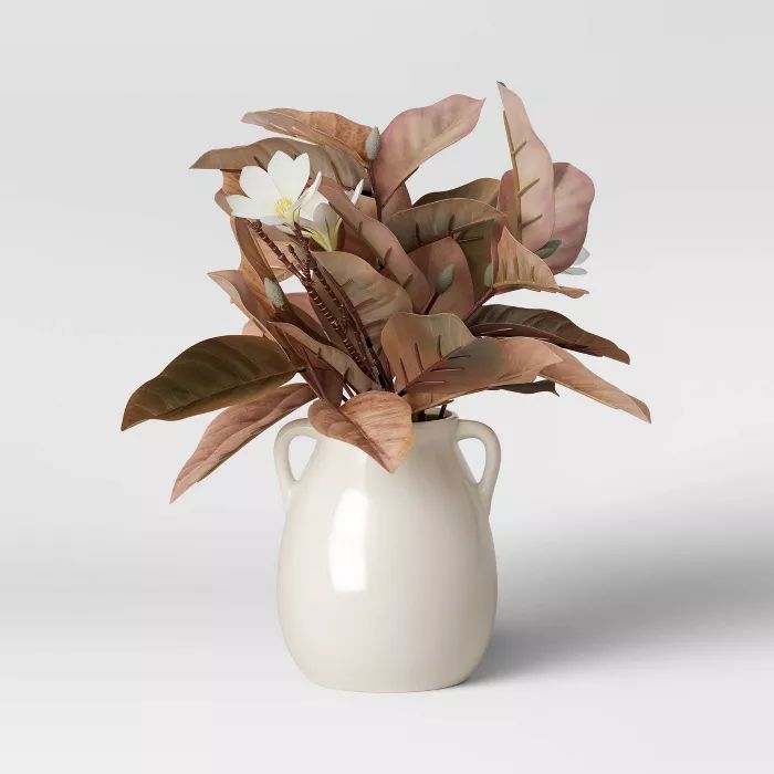17" x 8" Artificial Magnolia Leaf Arrangement in Ceramic Pot - Threshold™ | Target