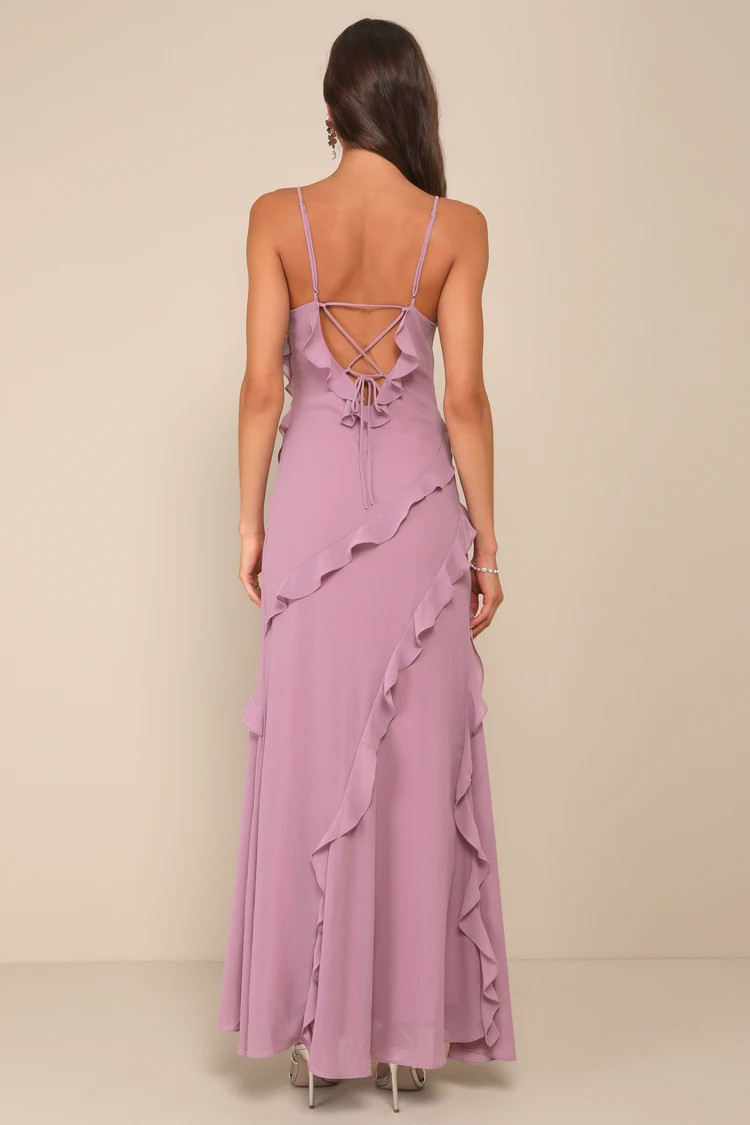 Fancy Sweetness Lavender Ruffled Lace-Up Sleeveless Maxi Dress | Lulus
