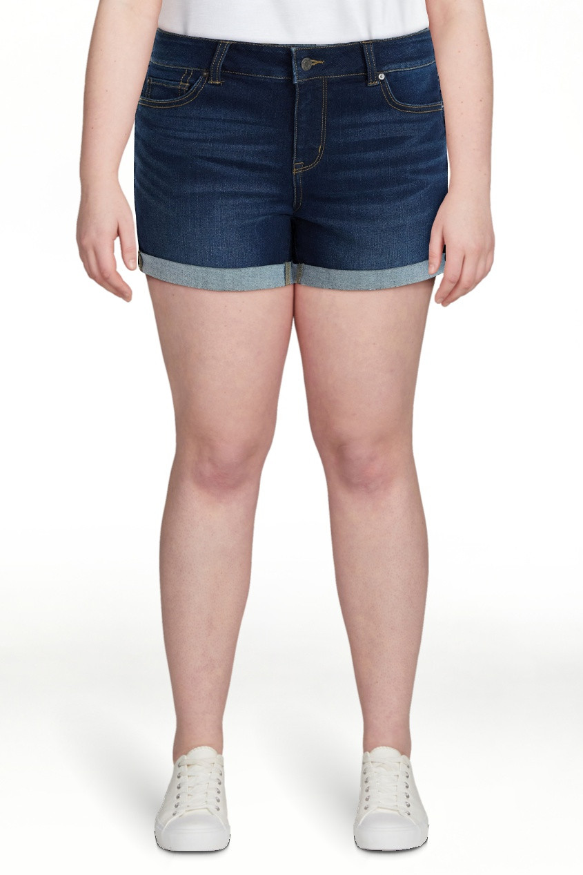Time and Tru Women's Mid Rise Roll Cuff Denim Shorts, 4" Inseam, Sizes 0-20 | Walmart (US)