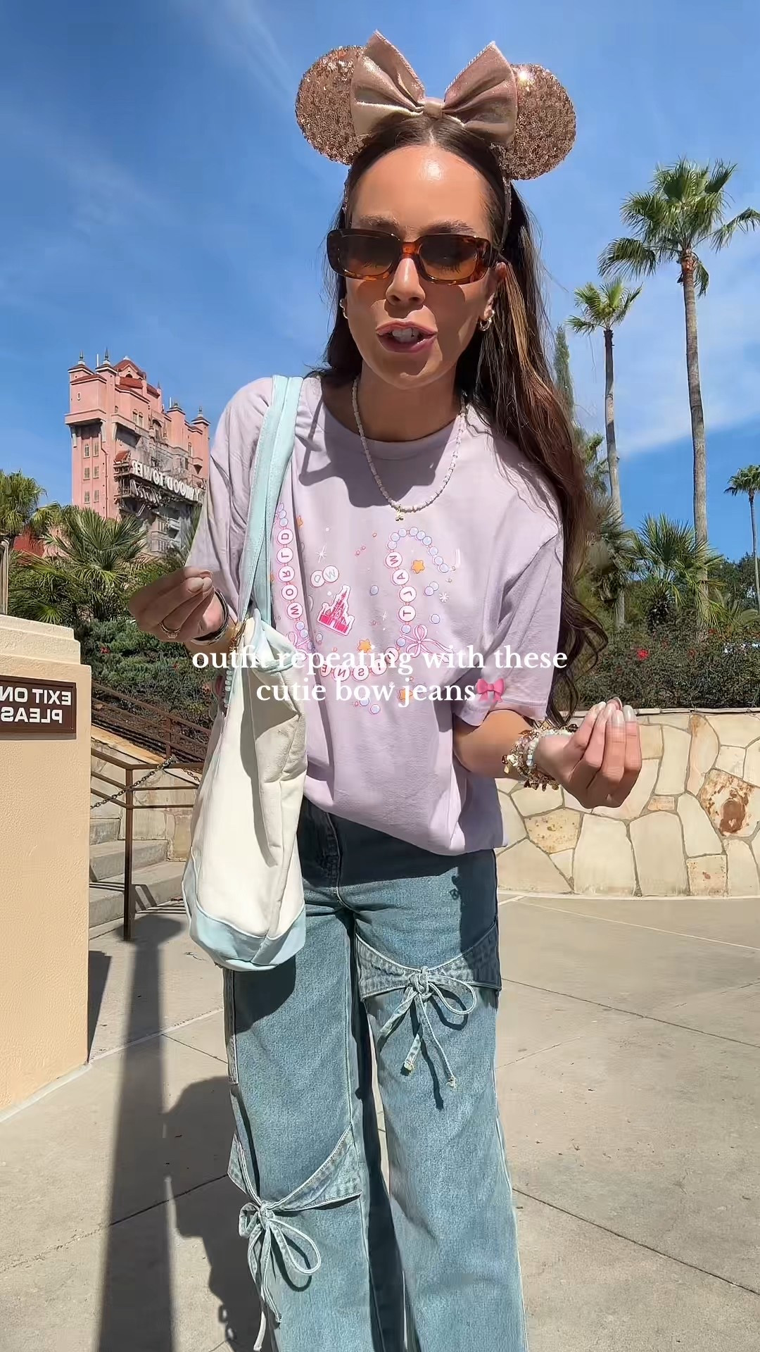 My fav shop cider wide leg bow jeans🎀 Disney ootd, Disney outfit, Disney style, Disney girl, Disney Inspo, Disney ideas, rose gold Mickey ears, Disney accessories 



#LTKvlog #LTKTravel #LTKootd