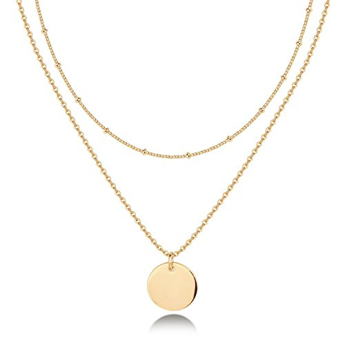 PAVOI 14K Gold Plated Layered Coin Pendant Necklace | Layering Necklaces for Women | Dainty Minimalist Design Pendant (Coin, Yellow Plated) | Amazon (US)