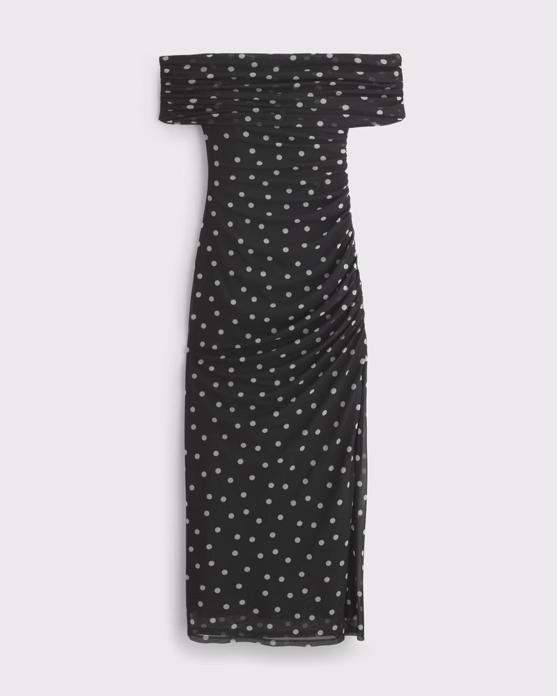 Abercrombie & Fitch Women's Mesh Draped Maxi Dress in Black Dot - Size XXS PETITE | Abercrombie & Fitch (US)