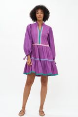 Long Sleeve Yoke Dress- Solid Purple | Oliphant Design