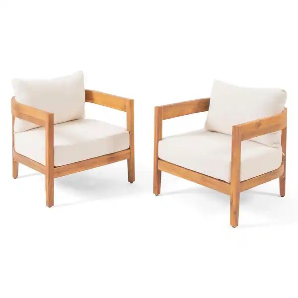 Brooklyn Outdoor Acacia Wood Club Chair with Cushions (Set of 2) by Christopher Knight Home | Overstock