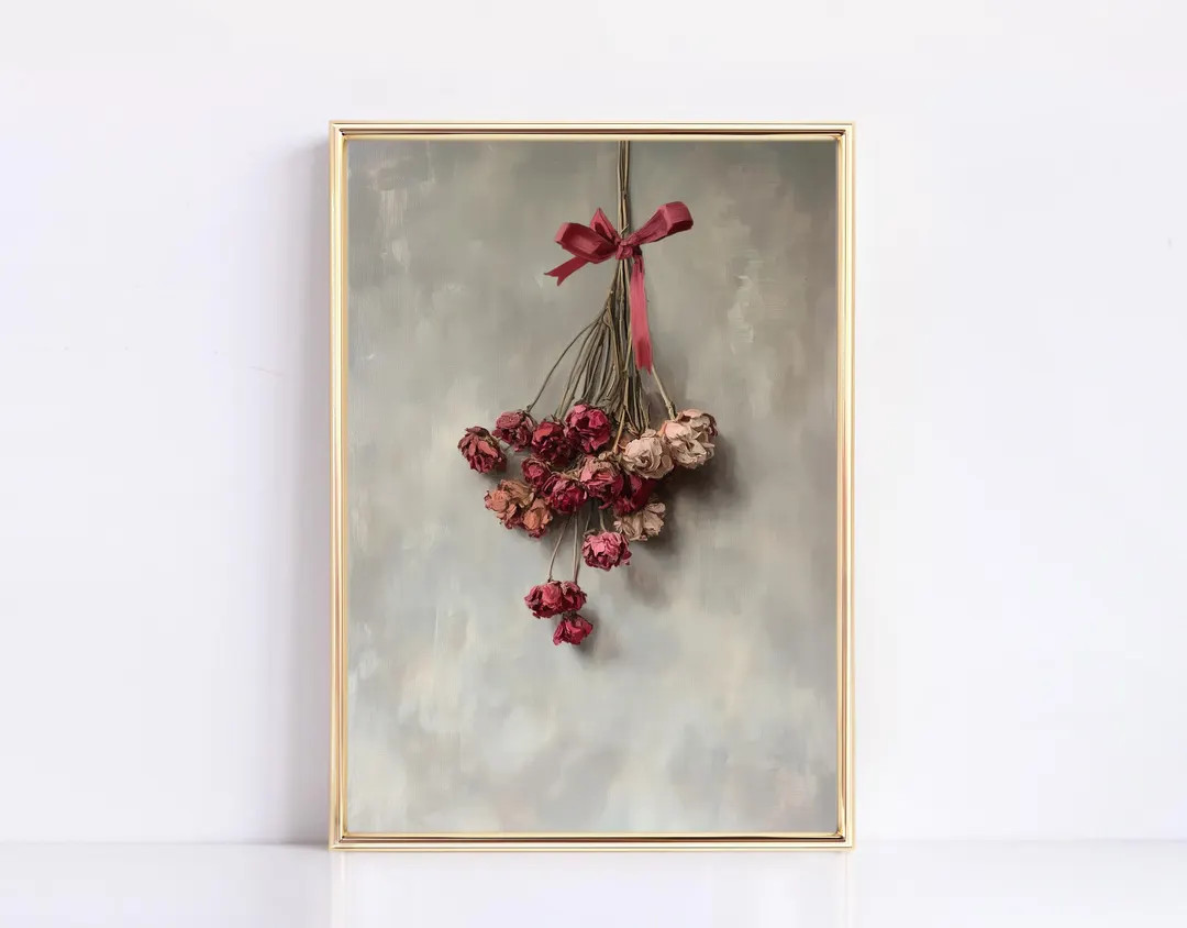 Hanging Dried Roses Vintage Floral Painting Digital Print Vintage Girly Valentines Print Floral P... | Etsy (US)