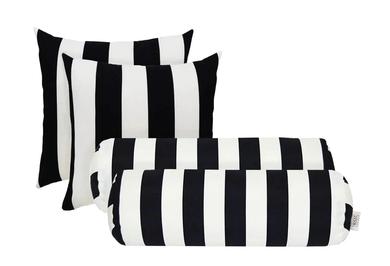 RSH Decor: Set of 4 Pillows | 20" x 6" Neck Roll & 17" Square | All-Weather Spun Fabric | Black &... | Walmart (US)