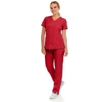 MediChic Women's V-Neck Scrub Set Straight Leg Six Pocket Cargo Scrub Pants with 4-Way Stretch Scrubs Sets, Red Large | Target