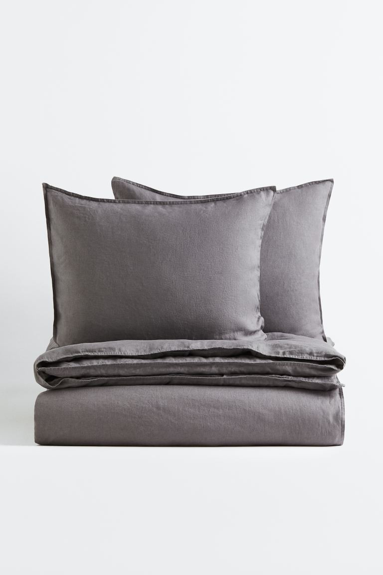 Linen double/king duvet cover set - Grey - Home All | H&M GB | H&M (UK, MY, IN, SG, PH, TW, HK)