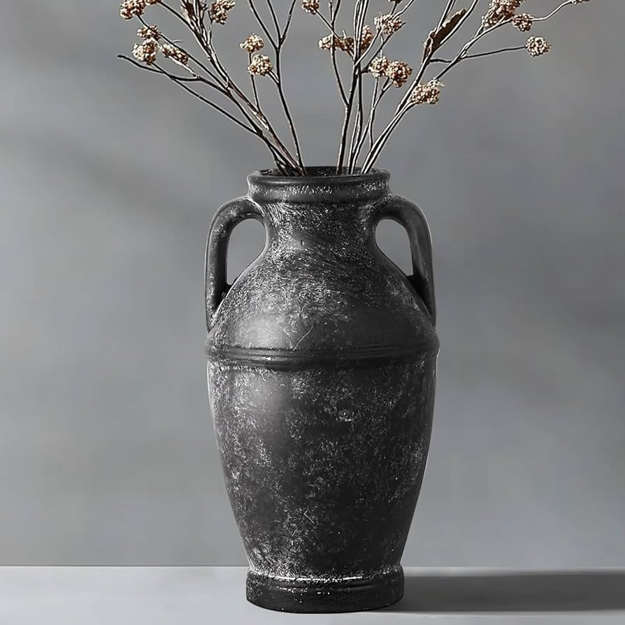 ComSaf Rustic Black Vase - Farmhouse Ceramic Flower Vases, Vintage Home Decoration Vase, Clay Vas... | Amazon (US)