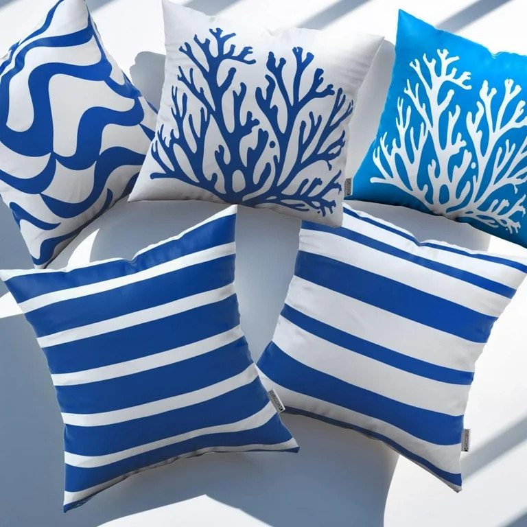 DecorX 18x18 Coastal Outdoor Decorative Pillow Covers, 5-Pack, Waterproof, Blue Nautical Design | Walmart (US)