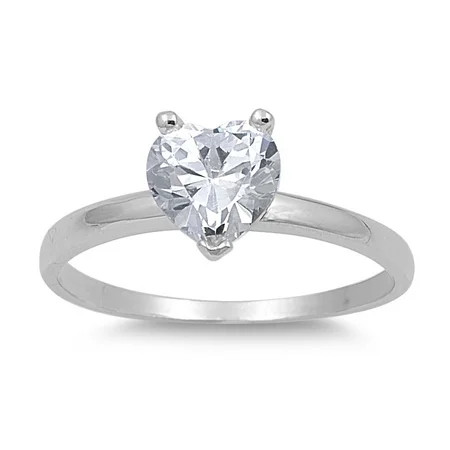 Solitaire Heart Cubic Zirconia Ring Sterling Silver 925 | Walmart (US)