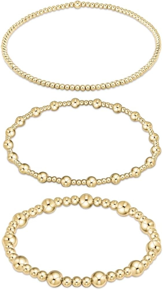 Pingyongchang Gold Beaded Bracelets for Women 14K Gold Plated Stackable Bracelets Stretch Bead Ba... | Amazon (US)